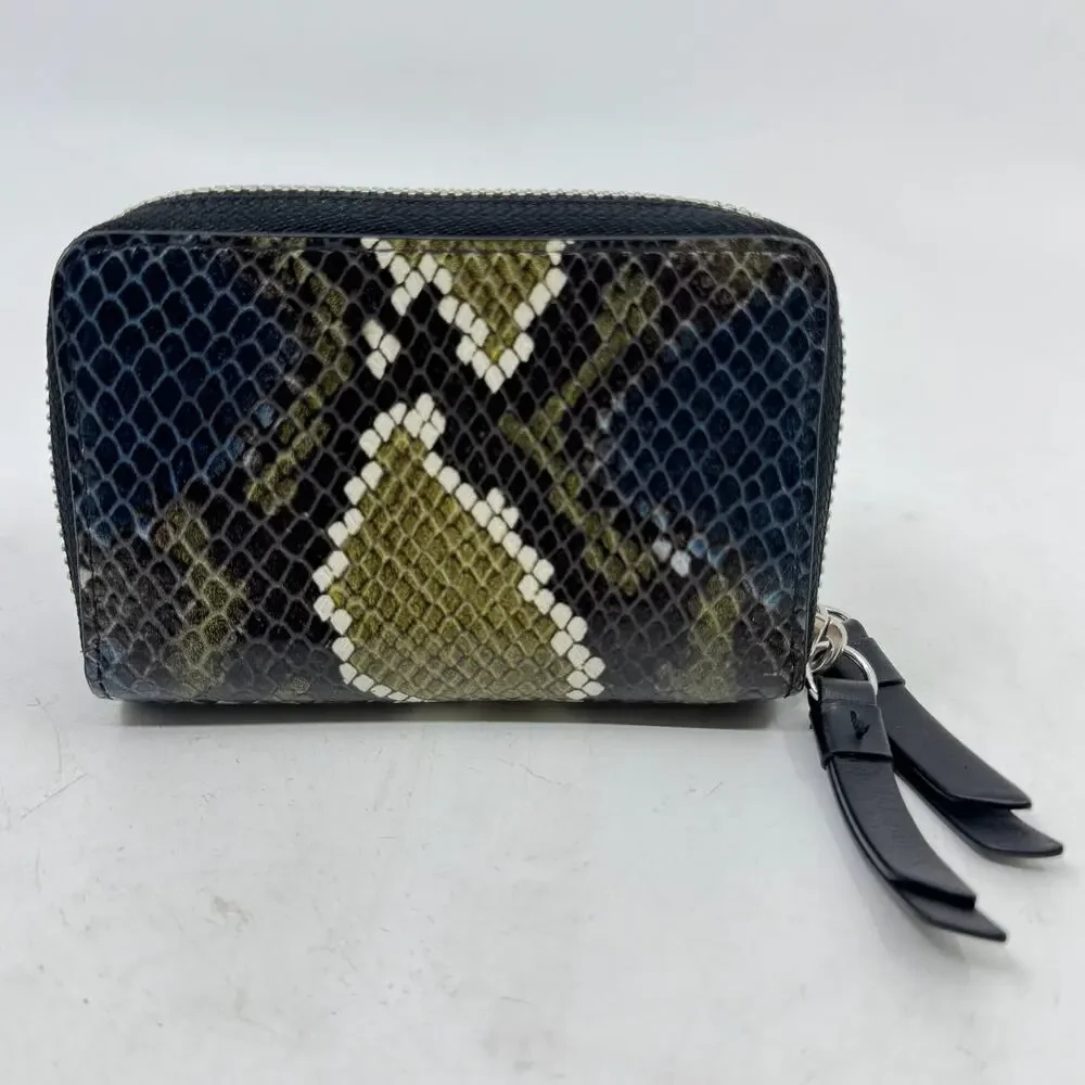 ALLSAINTS Fetch Leather Card Holder Wallet in Storm Green Snake Print